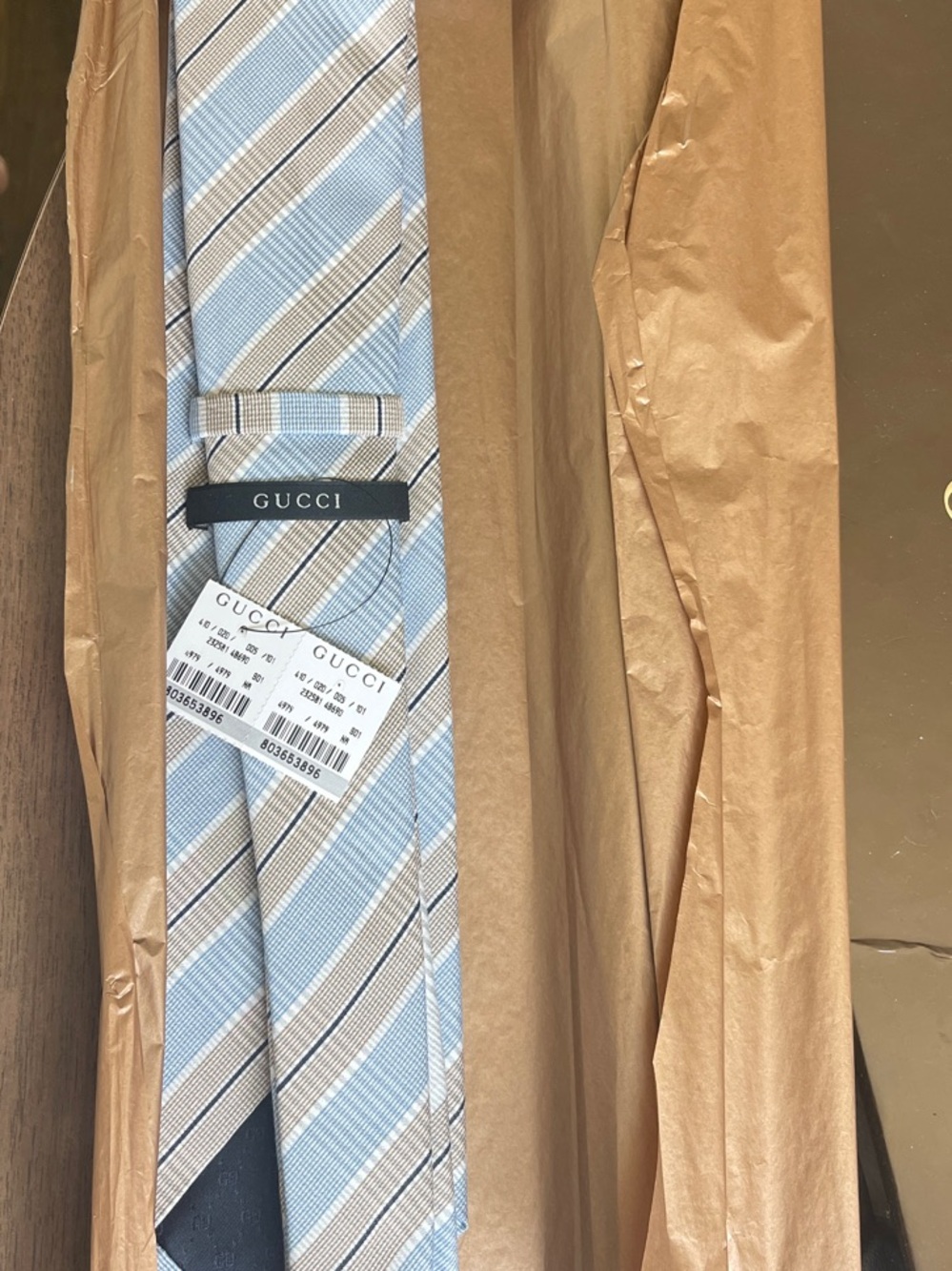 Gucci Striped Silk Tie in Light Blue and Beige